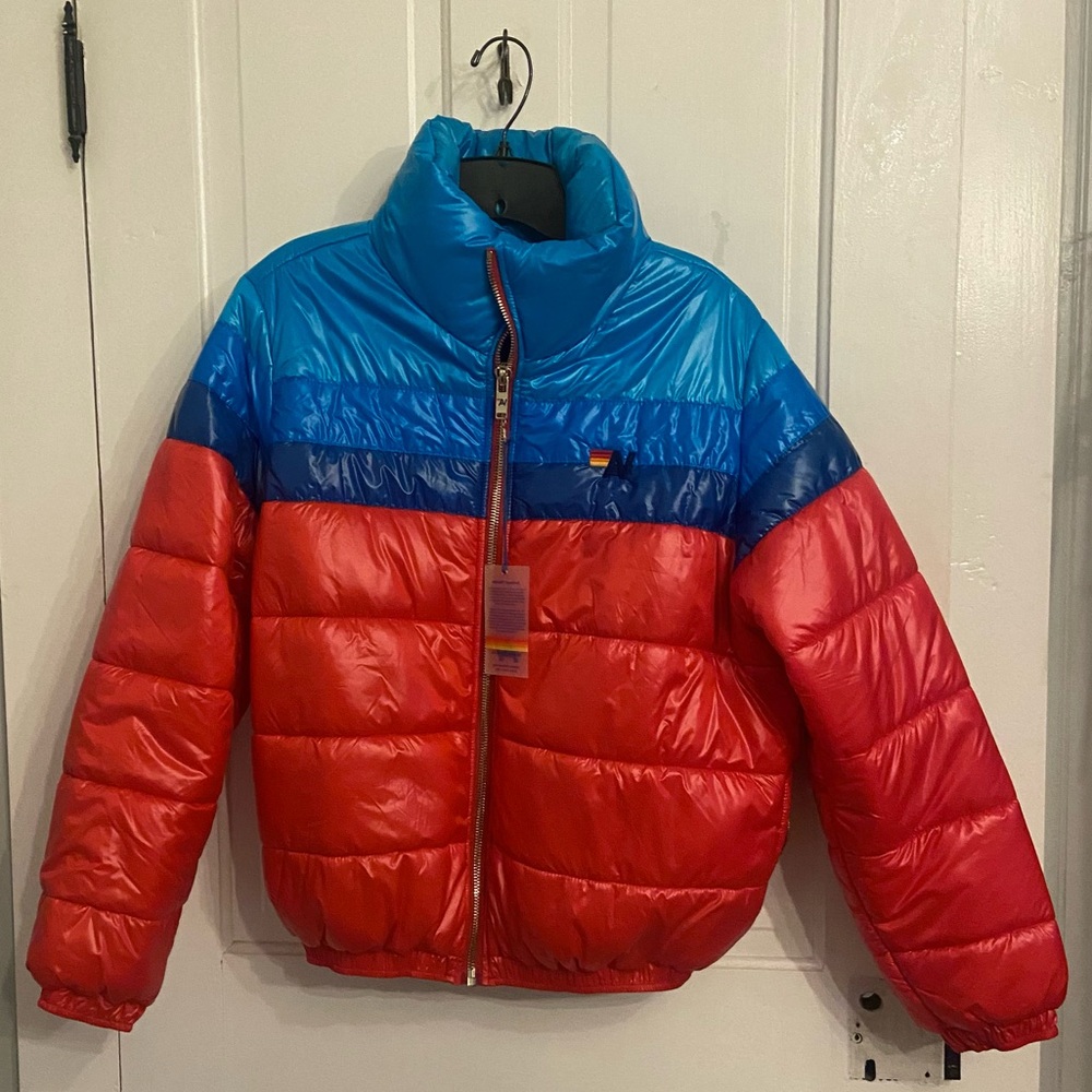 Aviator Nation Jacket Color Block Luxe Apres Puffer Jacket - Glossy Cherry